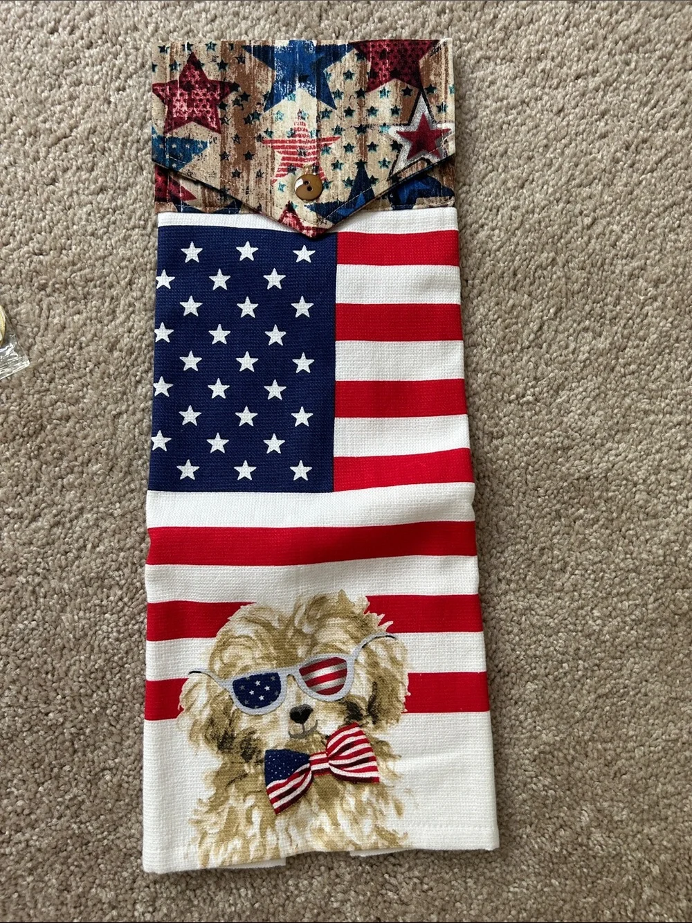 Festive Americana Dog Tea Towel & Shamrock St. Patrick's table runner Set